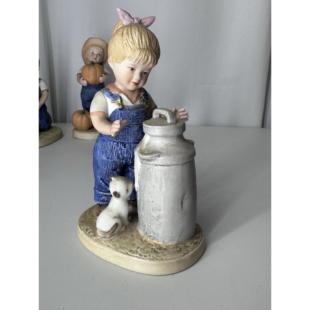 Denim Days Debbie Morning Chores 1985 Homco #1501 Kitty Cat Milk Can Homco